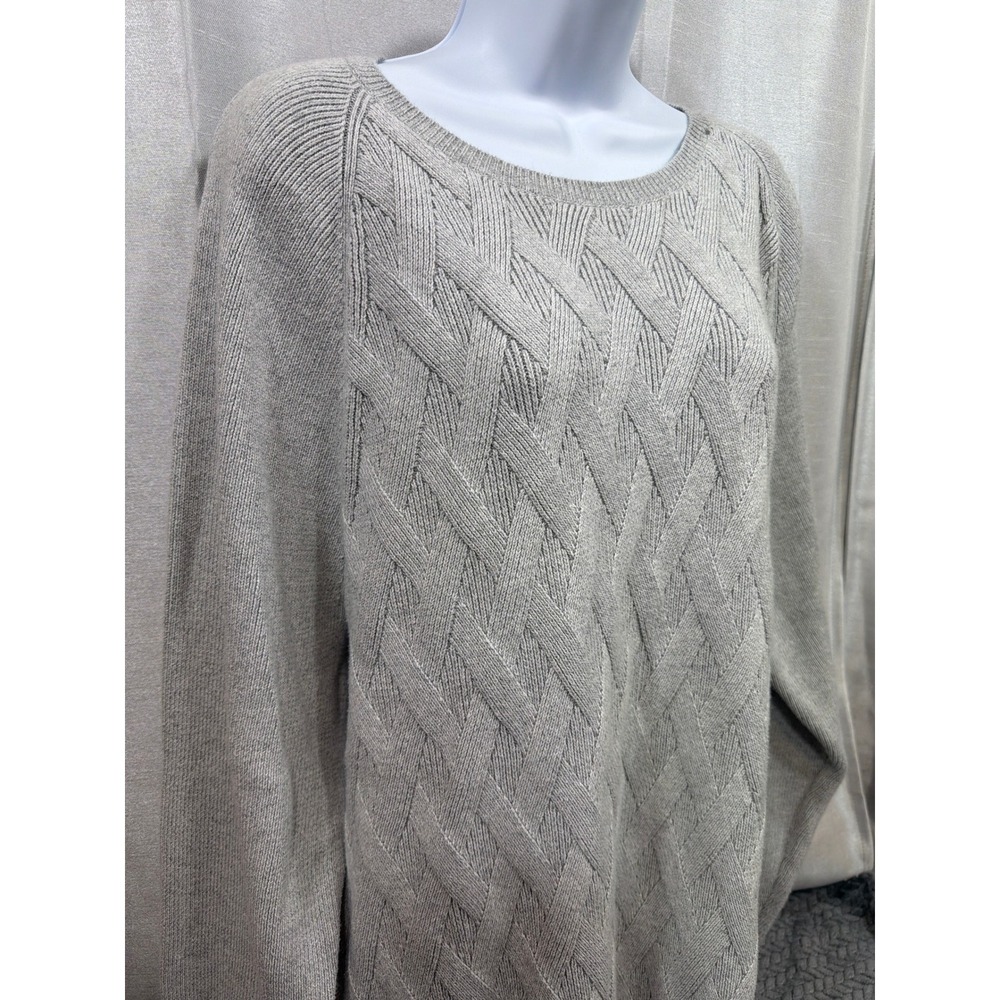 Tommy Bahama Gray Cotton Basketweave Cable Knit Pullover Sweater Womens 3XL - Picture 2 of 5